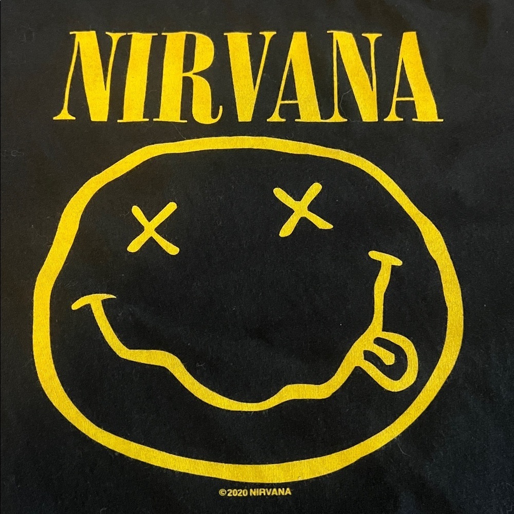 Nirvana Yellow Smiley Face Graphic TShirt Black Size Large